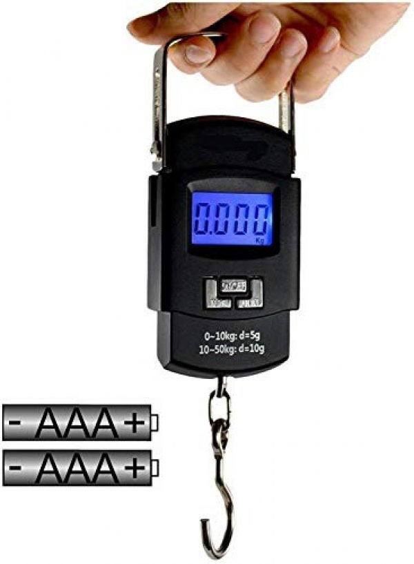 GLUN Bolt Electronic Portable Fishing Hook Type Digital LED Screen Luggage Weighing Scale, 50 kg/110 Lb (Black)